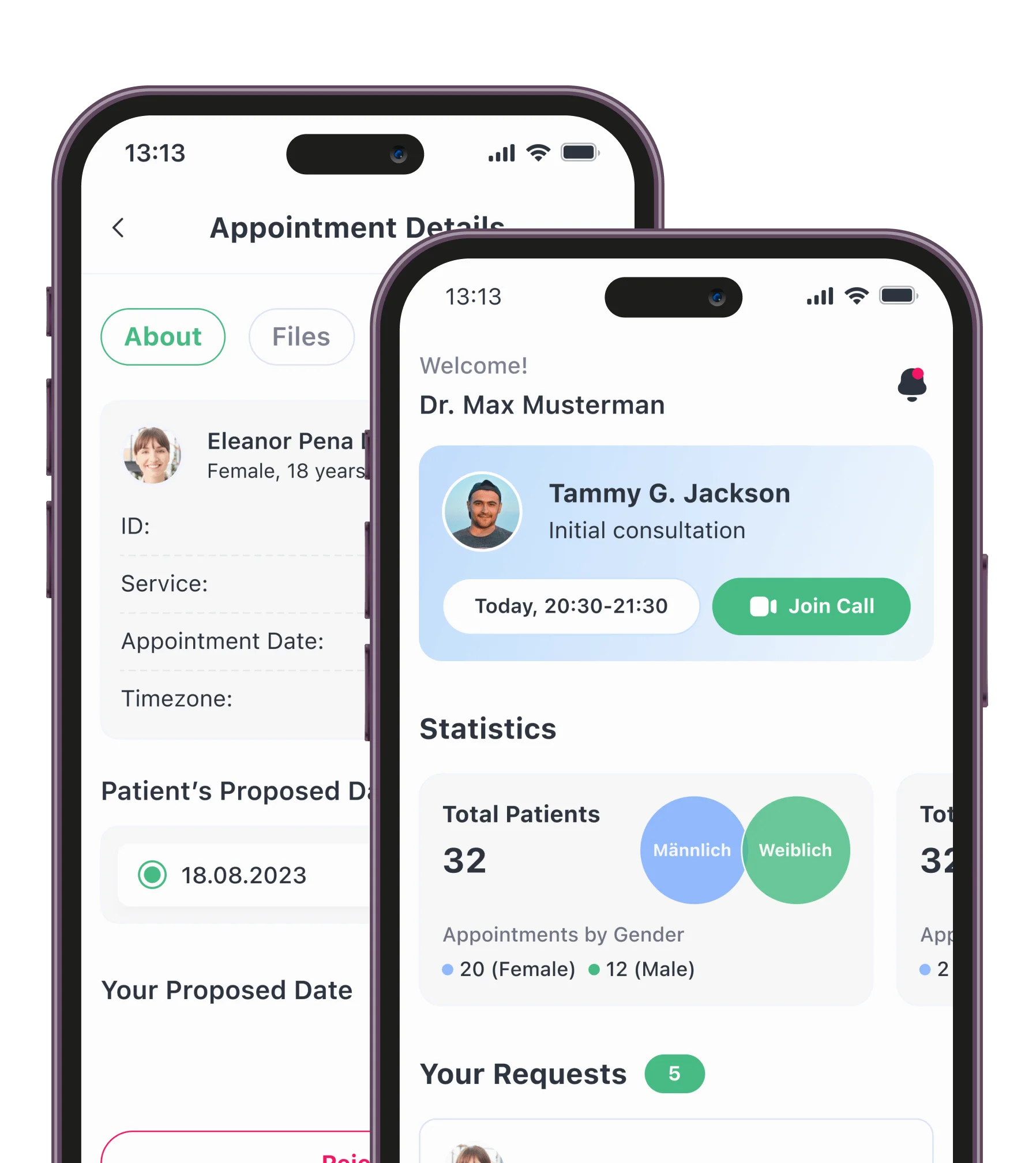 Image of two Phones with doctor appointment app.