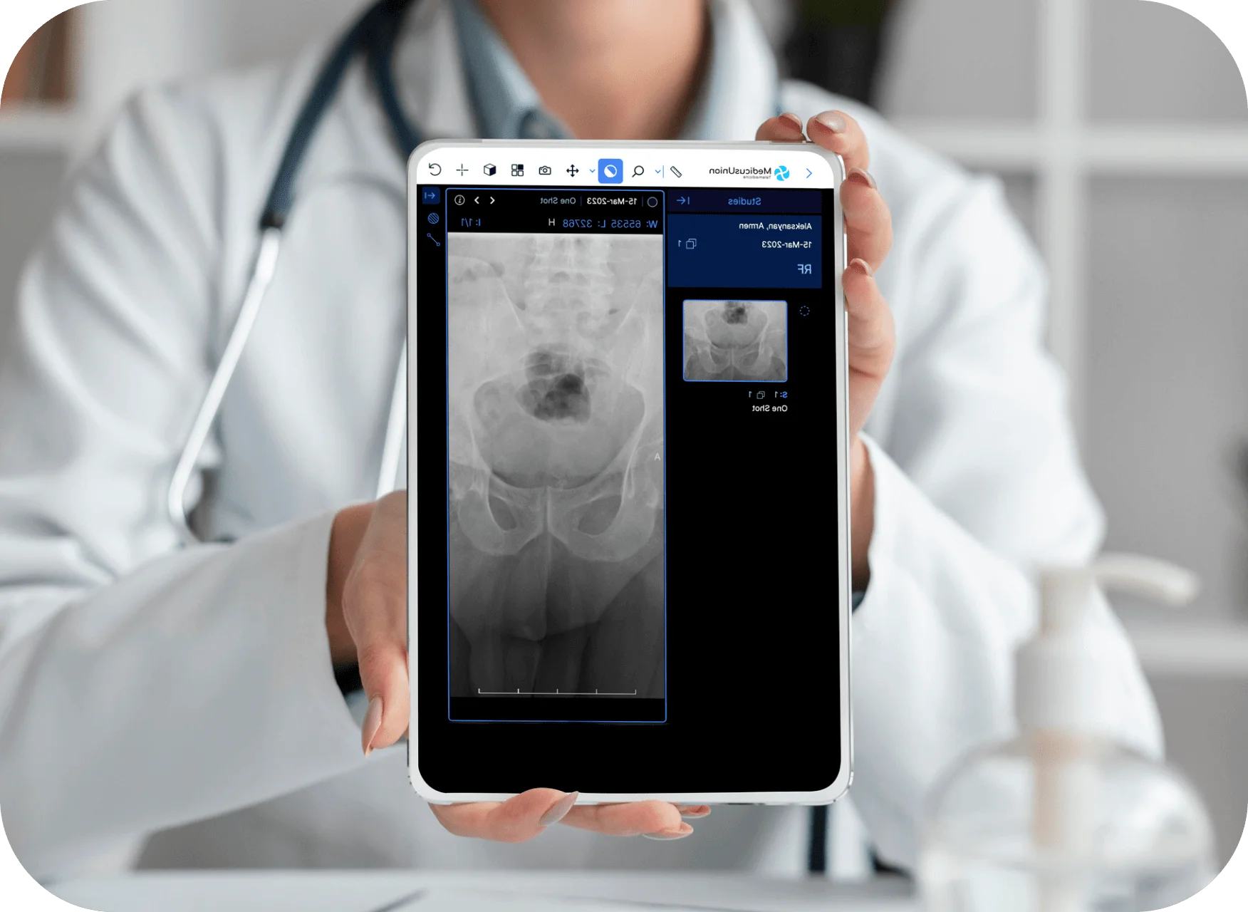 Female patient having a virtual consultation with her doctor via tablet.