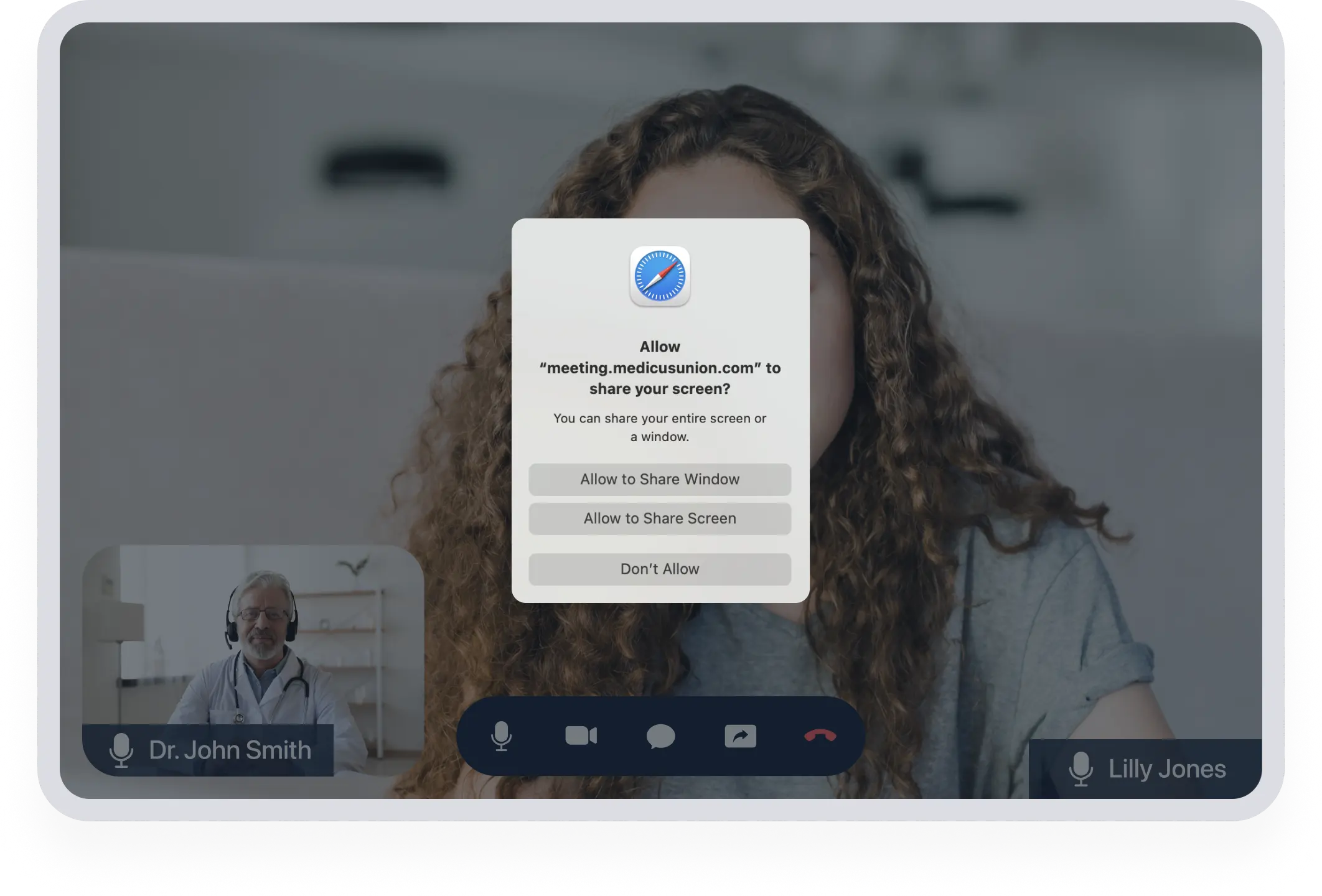 Easy video call screen with screen sharing option for remote medical image guidance.